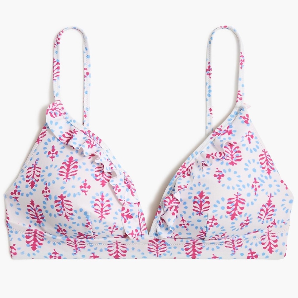 Ruffle french bikini top - white, pink, blue